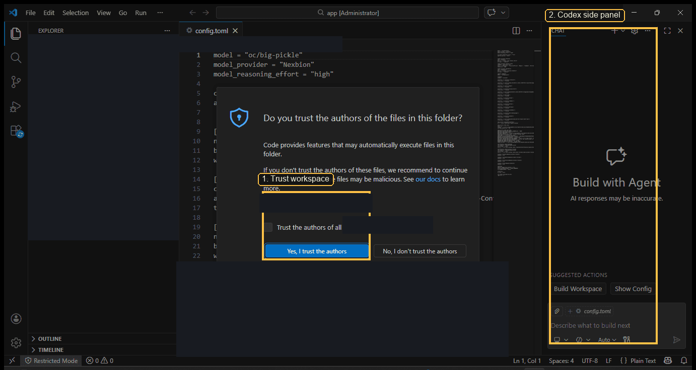 Visual Studio Code trusted workspace dialog
