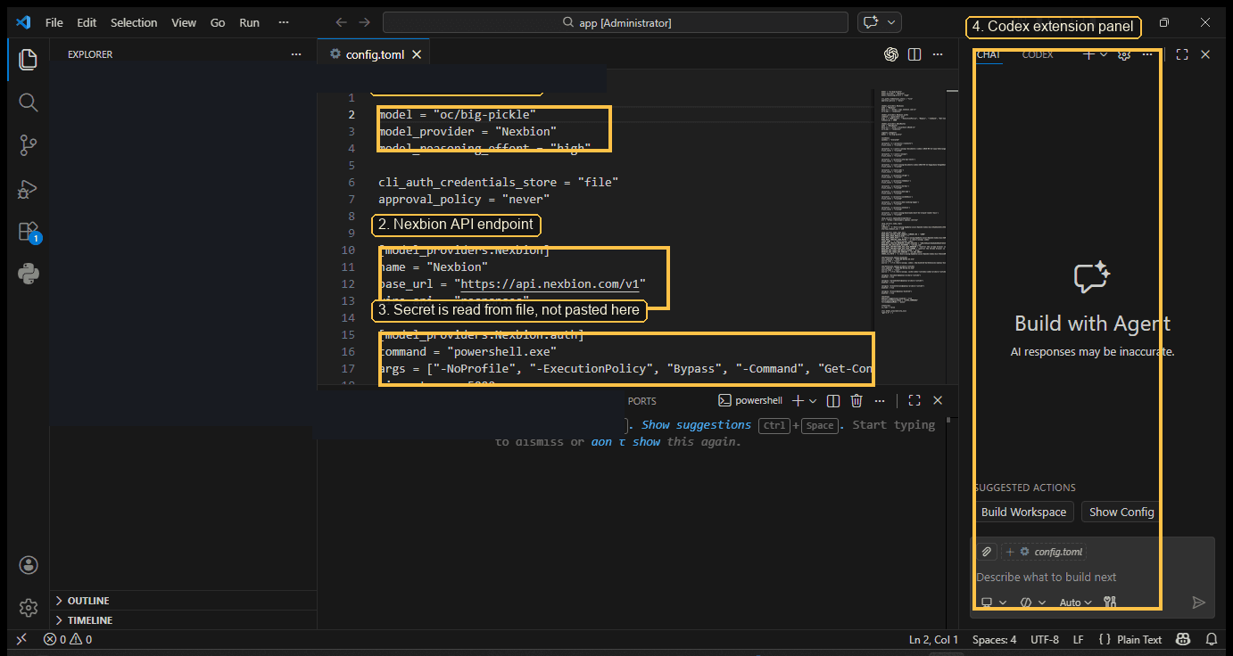 Codex panel in Visual Studio Code