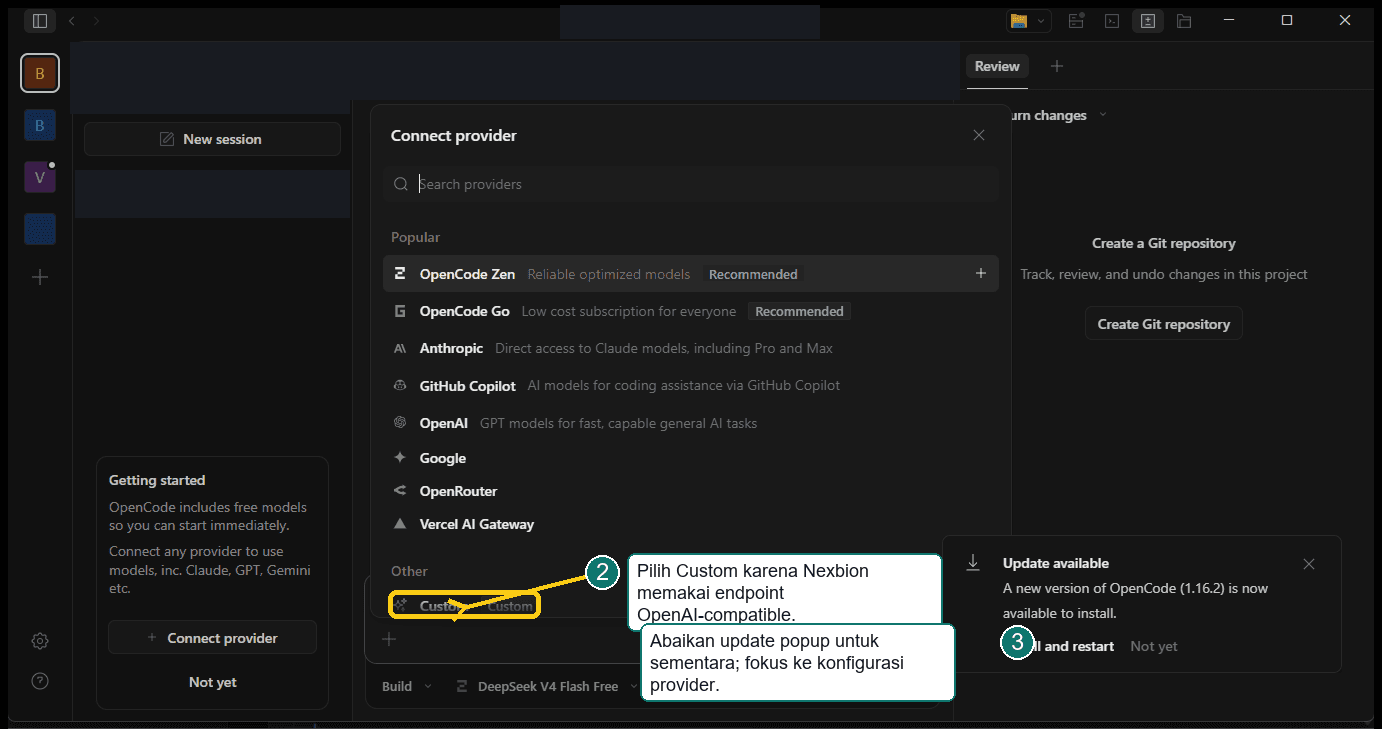 Choose an OpenAI-compatible custom provider