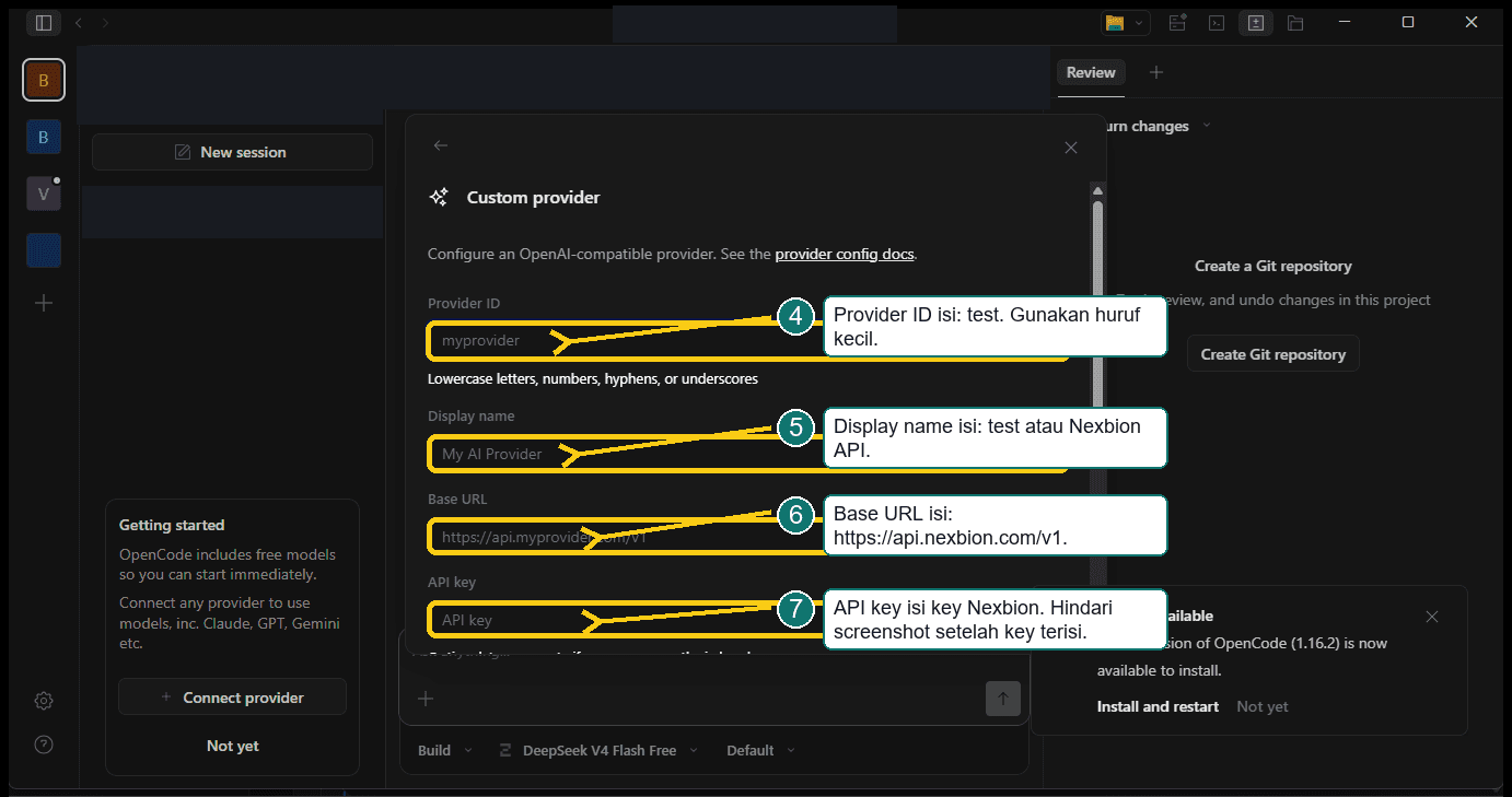 Enter the Nexbion provider endpoint and credentials